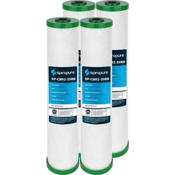 SpiroPure SP-CBR2-20BB 20x4.5 0.5 Micron NSF Certified Coconut Shell Carbon Block Water Filter Cartridge CBC20-BB 155312-43 SMCB-4520 (Case of 4)
