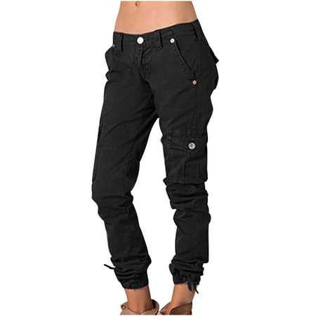 

Charella Drawstring Women High Waisted Work Cargo Pants Overalls Pocket Jogger Hippie Punk Streetwear Trousers Z3*Black 4XL