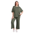 thumbnail image 5 of Ronuti Two Piece Sets for Women Summer Outfits Oversized Wide Leg Crop Pants Lounge Sets Airport Beach Vacation Clothes, 5 of 9