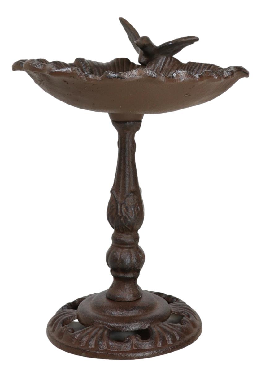 Rustic Cast Iron Hummingbird Perching On Flower Garden Bird Feeder Bath 10.5"H