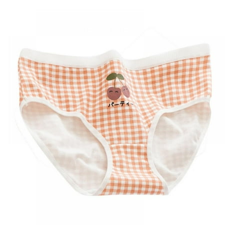 

Women Cotton Plaid Print Panties Girls Mid-waist Underwear Briefs
