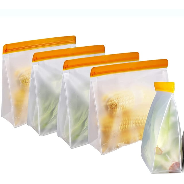 Reusable Storage Bags 5 Pack, Stand Up Leakproof Reusable Gallon Bags ...