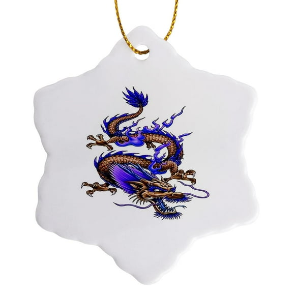 3drose, Chinese Treasure Dragon Mythical Creature, 3 inch Snowflake Porcelain Ornament