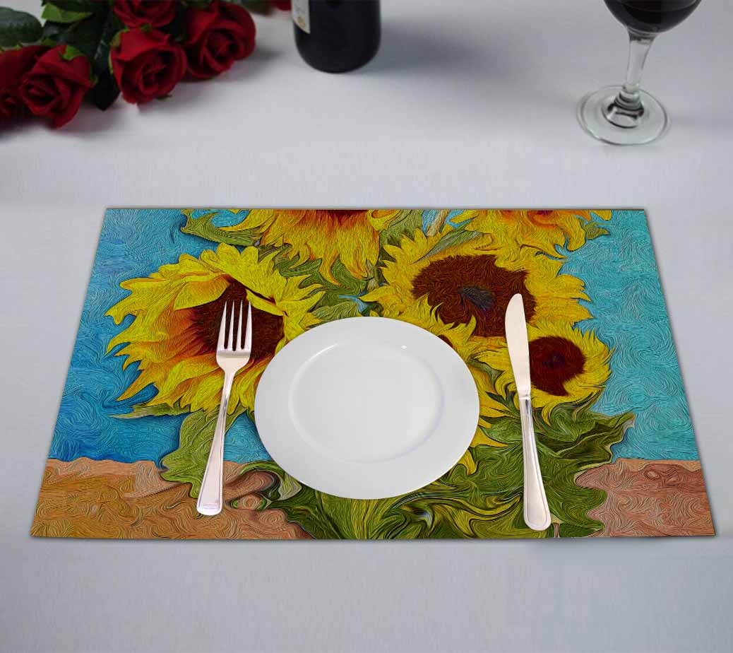 PKQWTM Sunflowers painting Kitchen Dining Table Mats Placemats Size