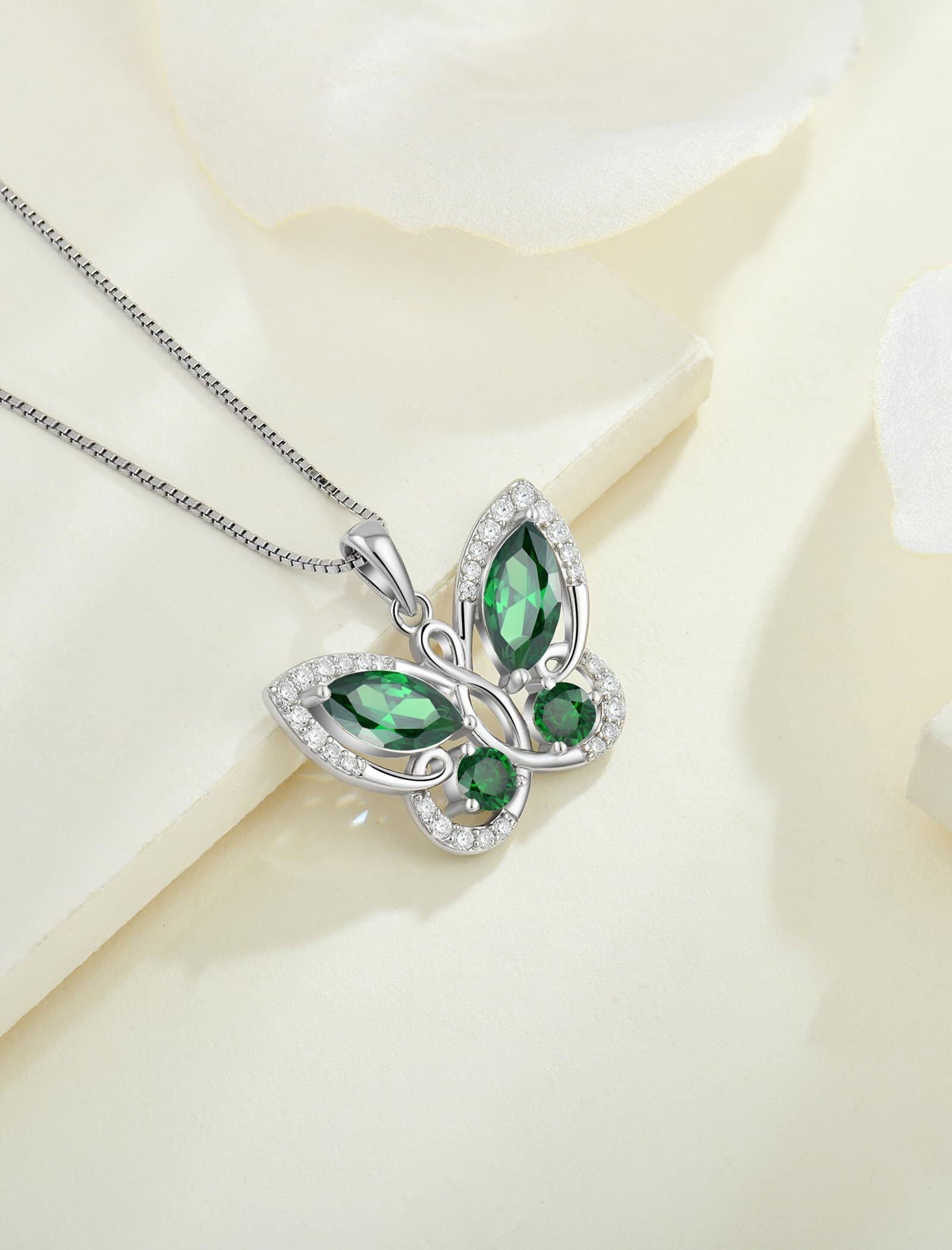 Starchenie Butterfly Pendant Necklace Women 925 Sterling Silver Birthstone May Emerald Butterfly Jewelry Gifts