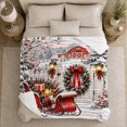 thumbnail image 5 of Christmas Winter Farmhouse Sleigh Red Barn Scene Festive, Festive Holiday Scene, Warm Flannel Blanket for Ranch House and Living Room, Horse Lovers Christmas Gift, Rustic Home Decor, 5 of 9