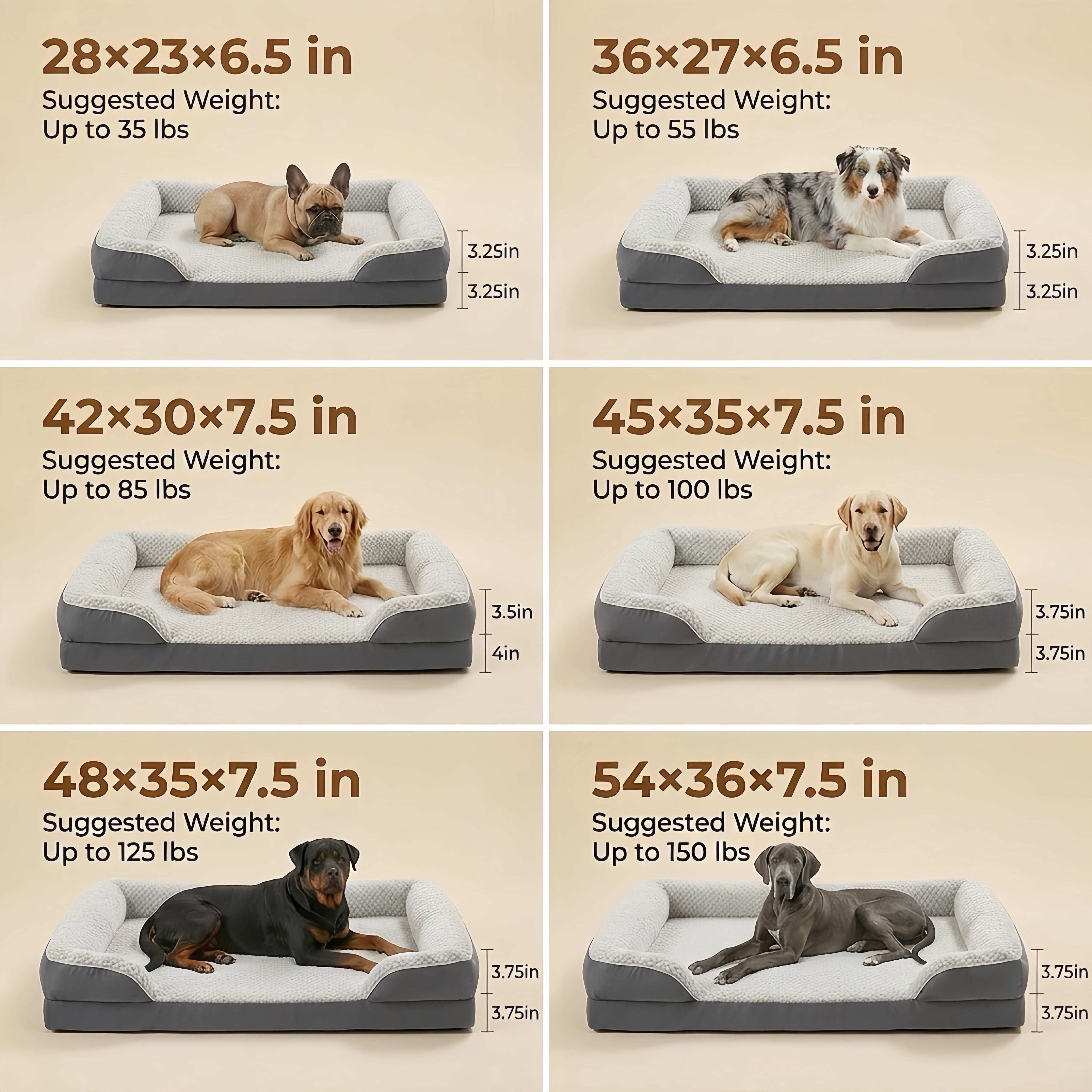 BlissHaven Orthopedic Dog Sofa Bed for Large Dogs with Removable Washable Cover, Waterproof, Non-Slip Bottom, 42" x 30", Gray