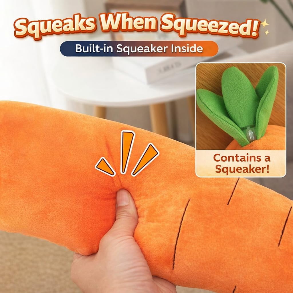 Giant Carrot Dog Toy – 29.5 Inch Large Stuffed Plush Toy with Squeaker, Durable Extra Long Chew Toy for Small, Medium & Large Dogs