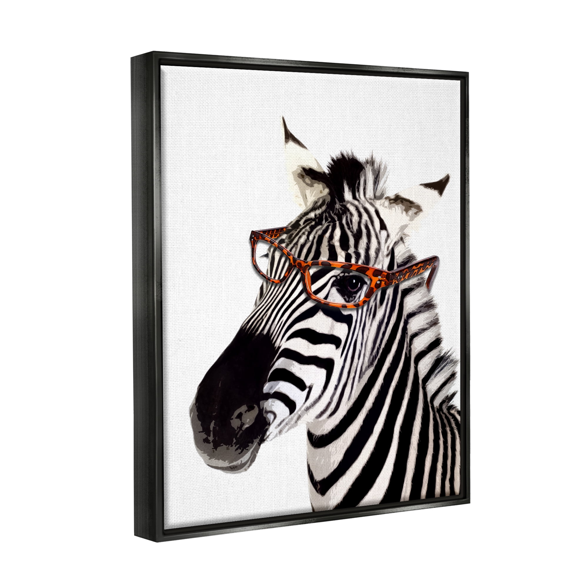 Stupell Industries Zebra Wearing Glasses Animals & Insects Painting Black Floater Framed Art Print Wall Art, 25 x 31