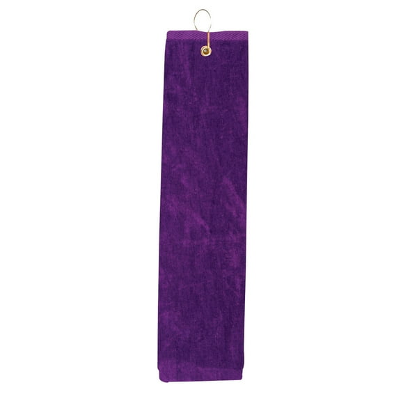 PURPLE 100% Cotton Golf Towel High Quality Tri-Fold with Grommet & Hook for Golf Bag 15" x 18"