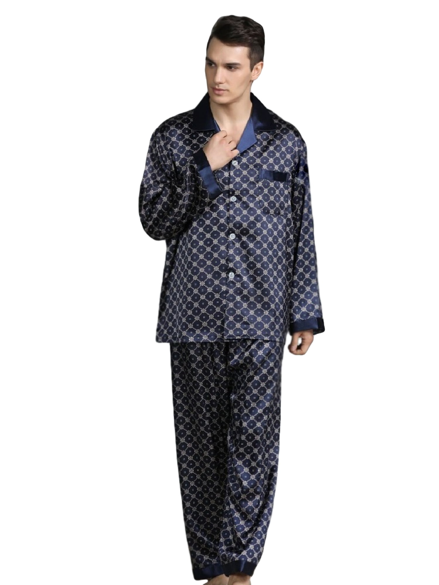 Elegant Mens Pajamas, Two Piece Set, Soft Satin Feel Sleepwear ...