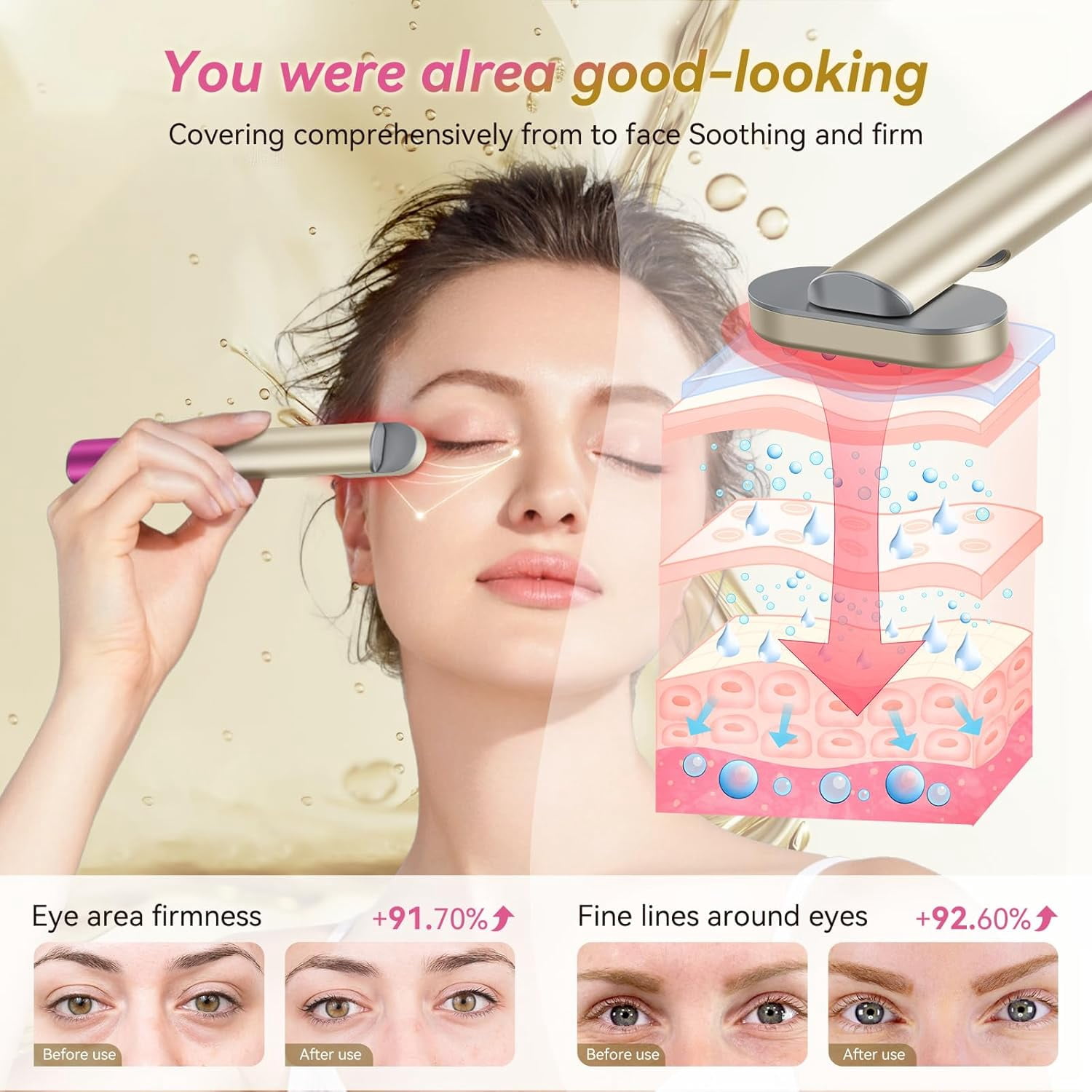 7-Color LED Light Therapy Eye Equipment, Under Eyes Face Red Light Therapy Massager, Micro-current Red Light Eye Massager Reduce Dark Circles, Eye Bags and Wrinkles (Gradient Purple Pink)