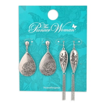 The Pioneer Woman Silver-Tone Etched Drop Earring Set