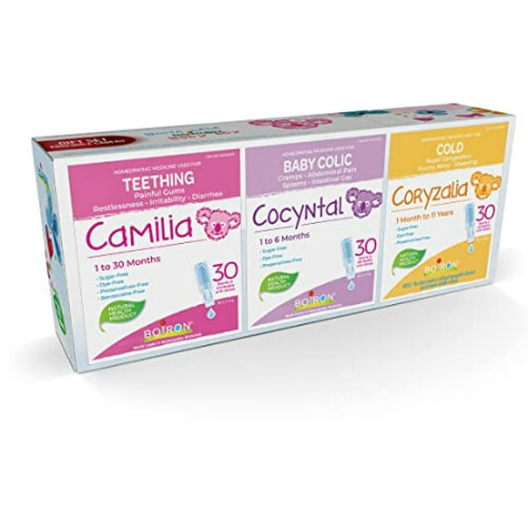 Boiron Baby Gift Set – Teething, Colic & Cold Relief | Camilia (Teething), Cocyntal (Colic), Coryzalia (Cold) – 30 Doses Each