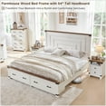 thumbnail image 7 of OKD Queen Size Bed Frame W/ 54" Tall Geometric Headboard, Farmhouse Wood Platform Bed W/ 2 Large Storage Drawers, No Box Spring Needed, Antique White, 7 of 7