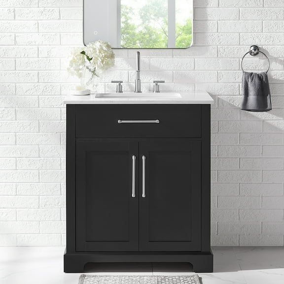 BridgePoint Home Clara 30" Single Sink Bathroom Vanity in Black with White Stone Top