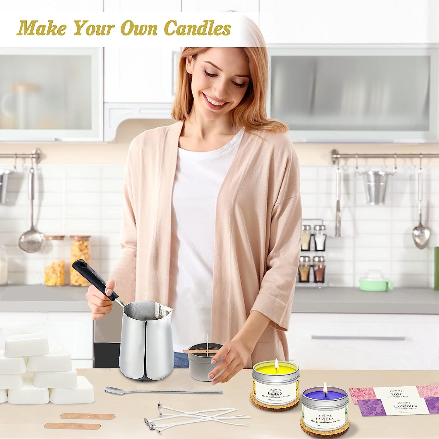 Candle Making Kit,Complete Candle Making Kits for Adults Kids,DIY Scented Candle Making Supplies Include Soy Wax for Candle Making,Scent Oils Wicks Dyes Candle Jars Melting Pot,Arts and Crafts Kits - image 5 of 9