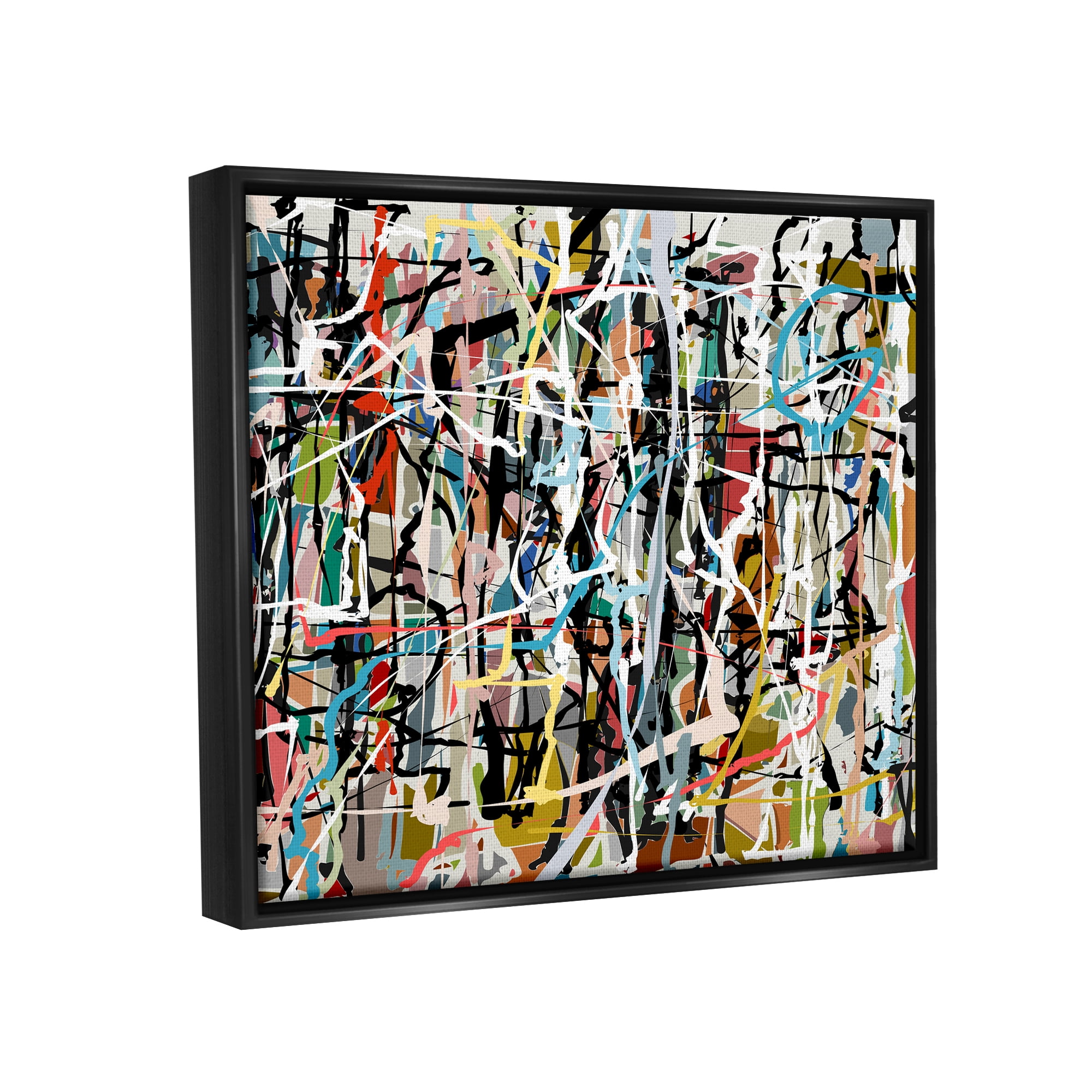 Stupell Industries Abstract Paint Splatter Composition Abstract Painting Black Floater Framed Art Print Wall Art, 31 x 25