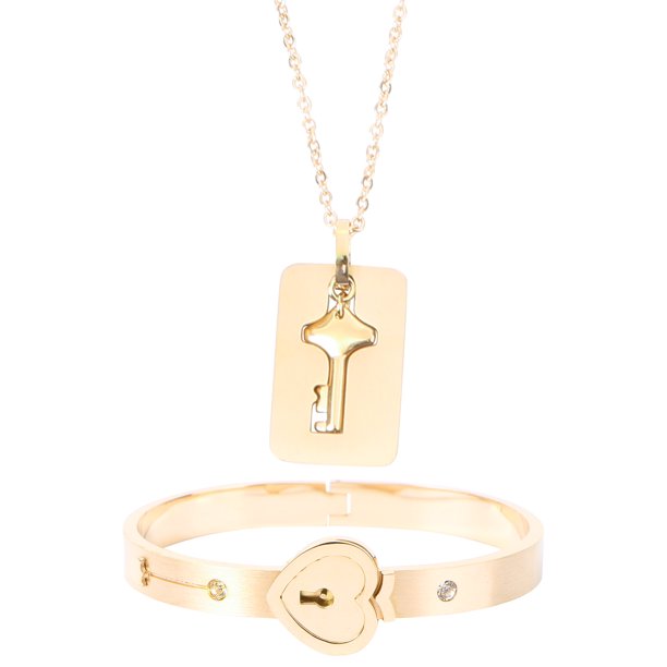 BRIGHTFUFU Pulsera con candado y llave de acero de titanio para San Valentín con forma de corazón
