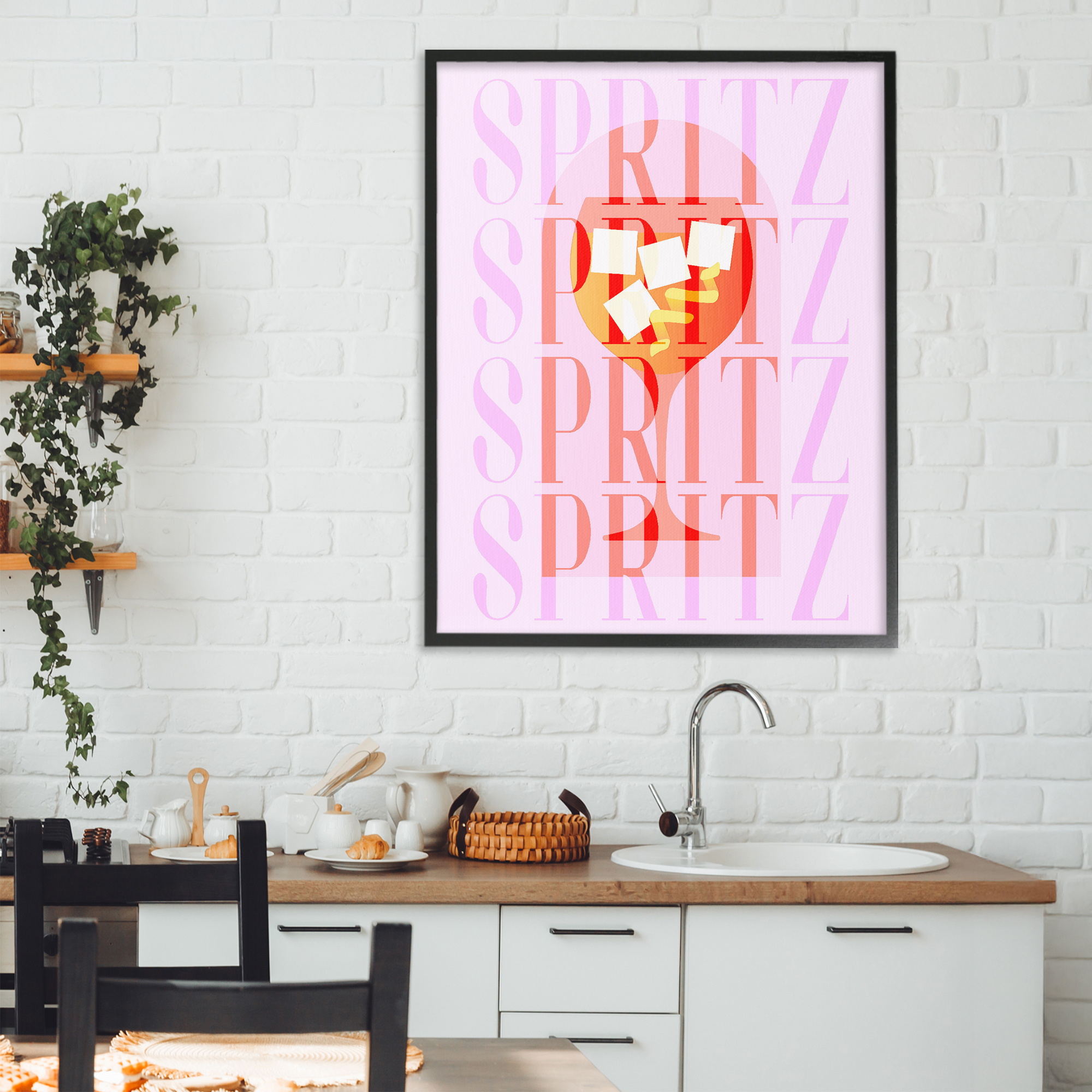 Retro Pastel Spritz Black Framed Giclee Art, design by Lil' Rue