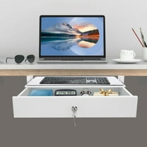Lockable Sliding Underdesk Drawers Organiser Metal Pull Out Storage Drawer w/ Computer Pad for Office Standing and Standard Desks White