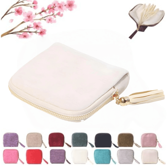 Travel Jewelry Case, Small High-End Large-Capacity Tassel Storage Bag Gifts for Women, Pouch Bags with Zipper, Velvet Jewelry Organizer Storage Bag for Bracelet Rings Earring(White)