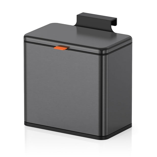 cubeta de basura colgante de cocina con tapa de acero inoxidable de 1.05 galones para clóset de cocina, puerta montada debajo de la puerta del fregadero, RV, baño, negro cepillado