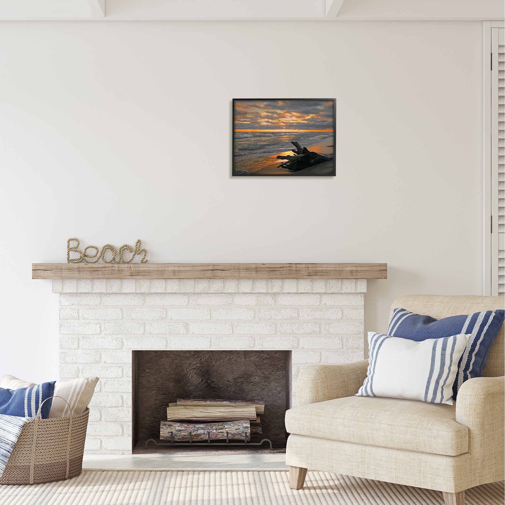 Stupell Industries Driftwood at Sunset Landscape Photography Black Framed Art Print Wall Art, 20 x 16