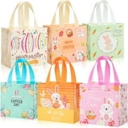 Mr. Pen- Easter Gift Bags with Handles, 8.1"x7.8"x5.8", 6 pcs Bunny Carrot Chick Design, Reusable Non-Woven Easter Bags with Handles
