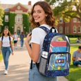 thumbnail image 3 of ZIATUBLES 17 Inch Clear Backpack, Heavy Duty Cassette Tape Music Print Fabric & PVC Transparent Bag with Front Pockets & Side Mesh, Large Capacity See Through Bookbag for School Work Travel, 3 of 7