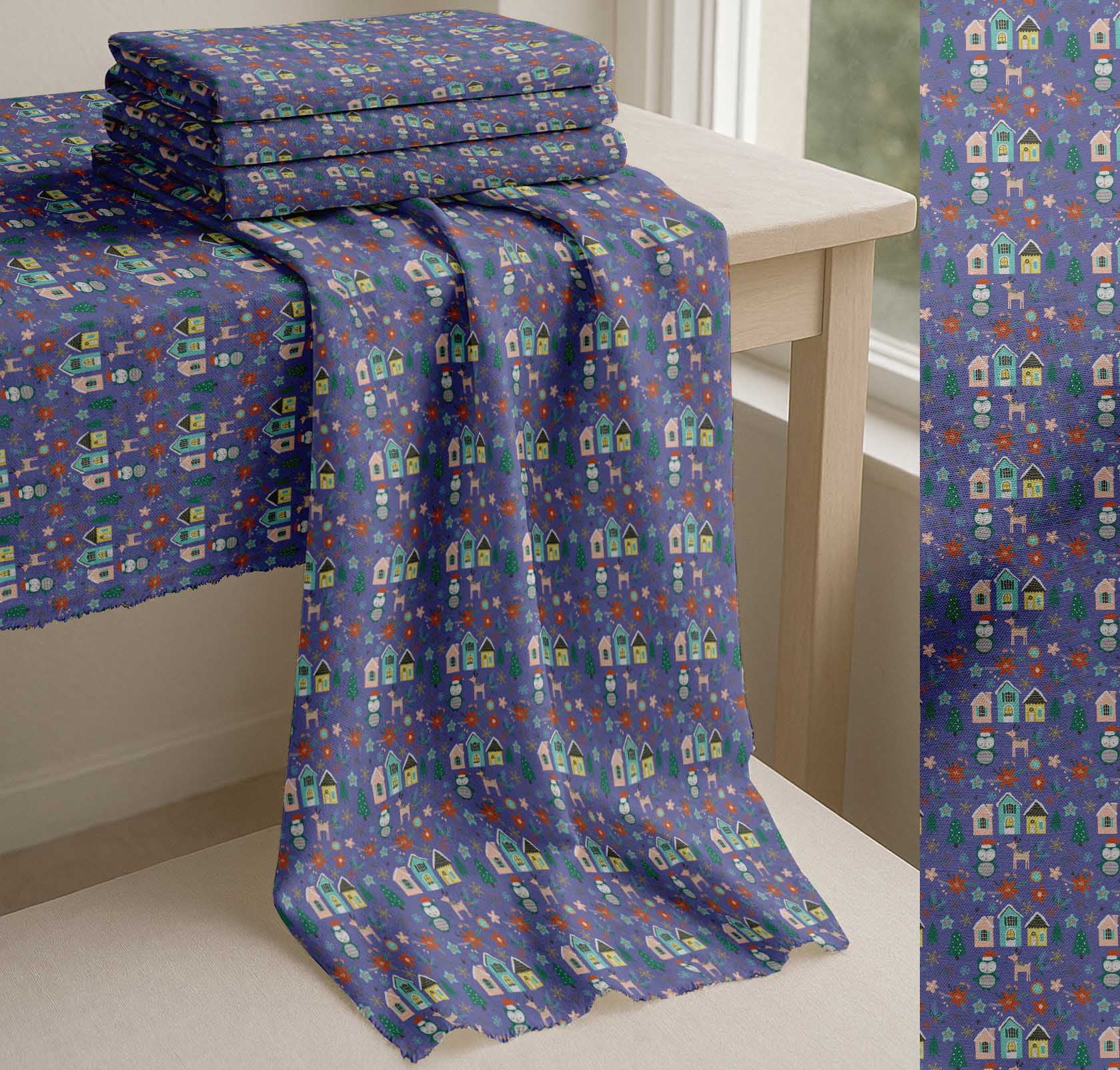 Soimoi Purple Cotton Voile Fabric Owl & Tree Christmas Printed Fabric 1 Yard 42 Inch Wide