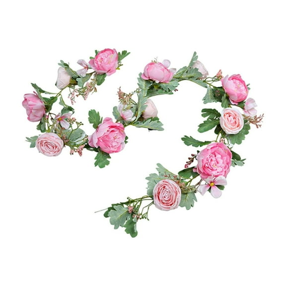 Moocorvic Artificial Rose Garland, 6.56 FT Floral Greenery Garland with Mixed Rose Flowers and Green Leaves for Wedding Dining Table Home Party Decor(Pink)