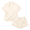 thumbnail image 4 of Miqool Womens Satin Pajamas Set Button Down 2 Piece Pjs Cute Ruffled Shorts Set Soft Sleepwear Nightwear, 4 of 5
