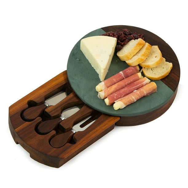 9" Brown Wood Winslow Marble Cheese Tray