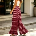 thumbnail image 5 of Heart & Polka Dot Print Wide Leg Pants - Ruffle Hem High Waisted Palazzo Trousers with Pockets, Drawstring Casual Lounge Pants Wine L, 5 of 7