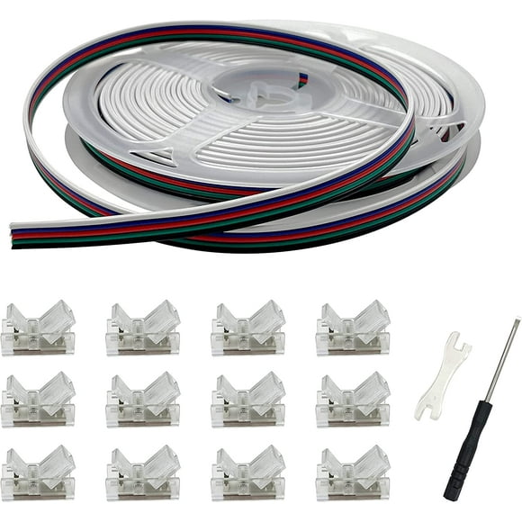 czcpp-10mm COB LED Strip Light Connectors 5 Pin 12 Pack, Strip to Wire Solderless Transparent Track Lighting Kit Adapter, With 6M/19.68ft Wire Extension Cable for White Tape 12/24V