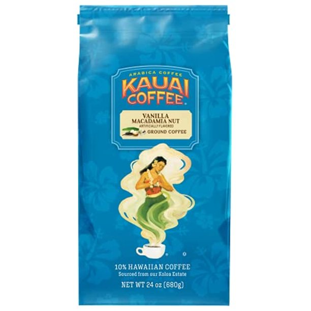 Kauai Hawaiian Ground Coffee, Vanilla Macadamia Nut Flavor (24 Ounce