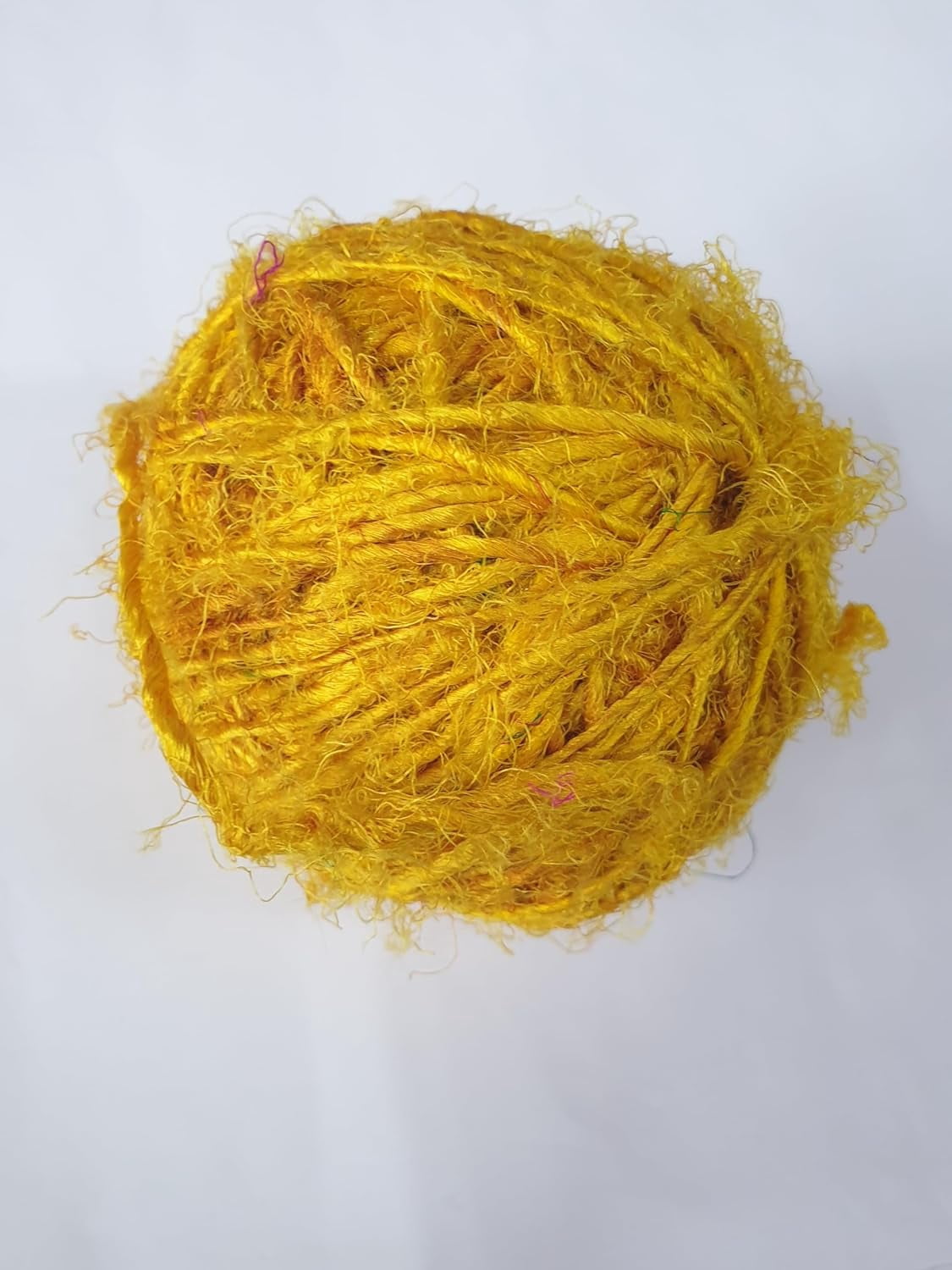 Recycled Sari Silk Bulky Yarn - Yellow 100 Grams, 60 Yards Worsted Weight, 1 Gum Ball - Eco Friendly Yarn