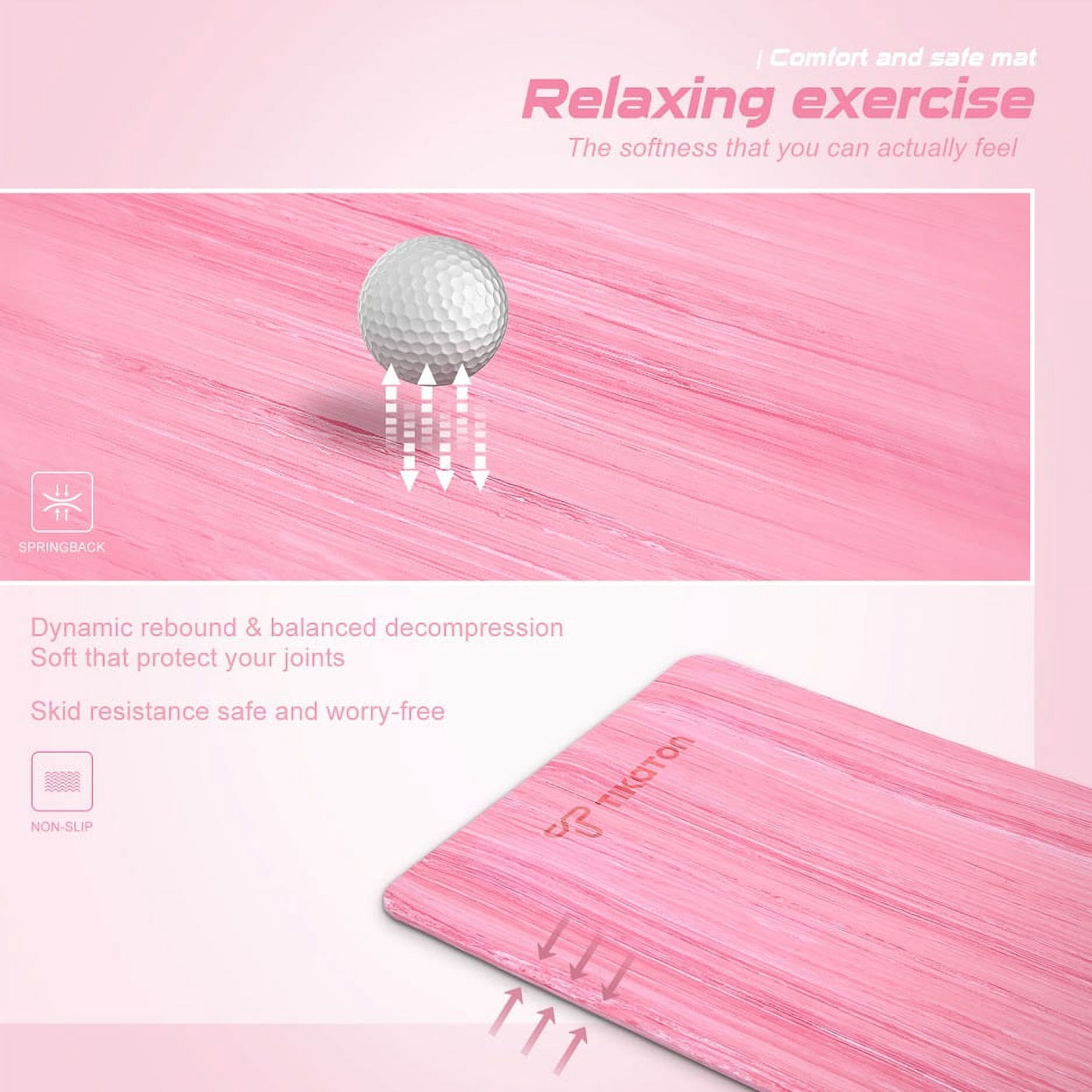 Tikaton Yoga Mat, Eco Friendly POE Yoga Mat Non-Slip Exercise & Fitness Mat with Carrying Strap, Workout Mat 1/4 inch 72" L x 24" W(Pink)