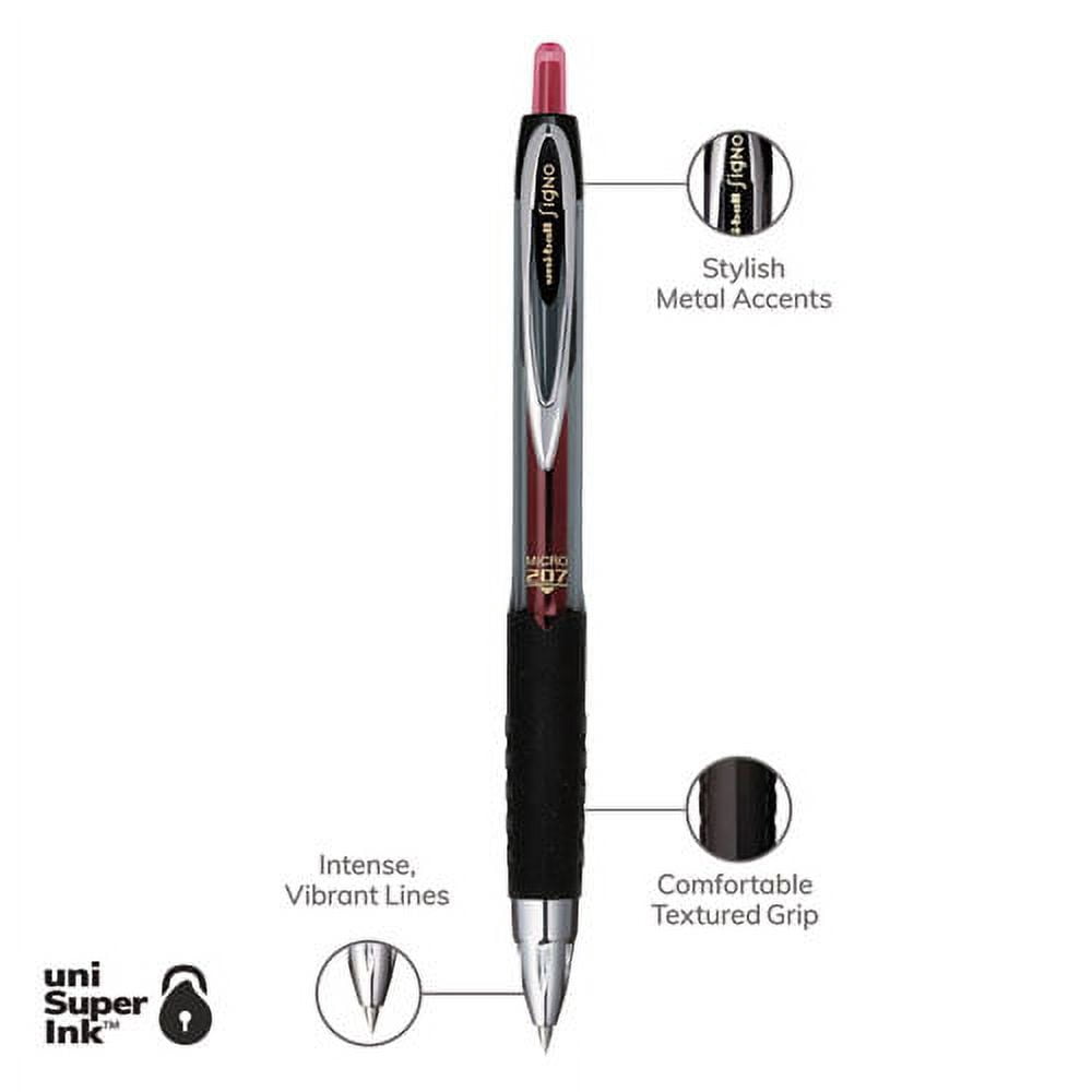 Signo 207 Gel Pen, Retractable, Micro 0.5 Mm, Red Ink, Smoke/black/red Barrel, Dozen | Bundle of 2 Dozen