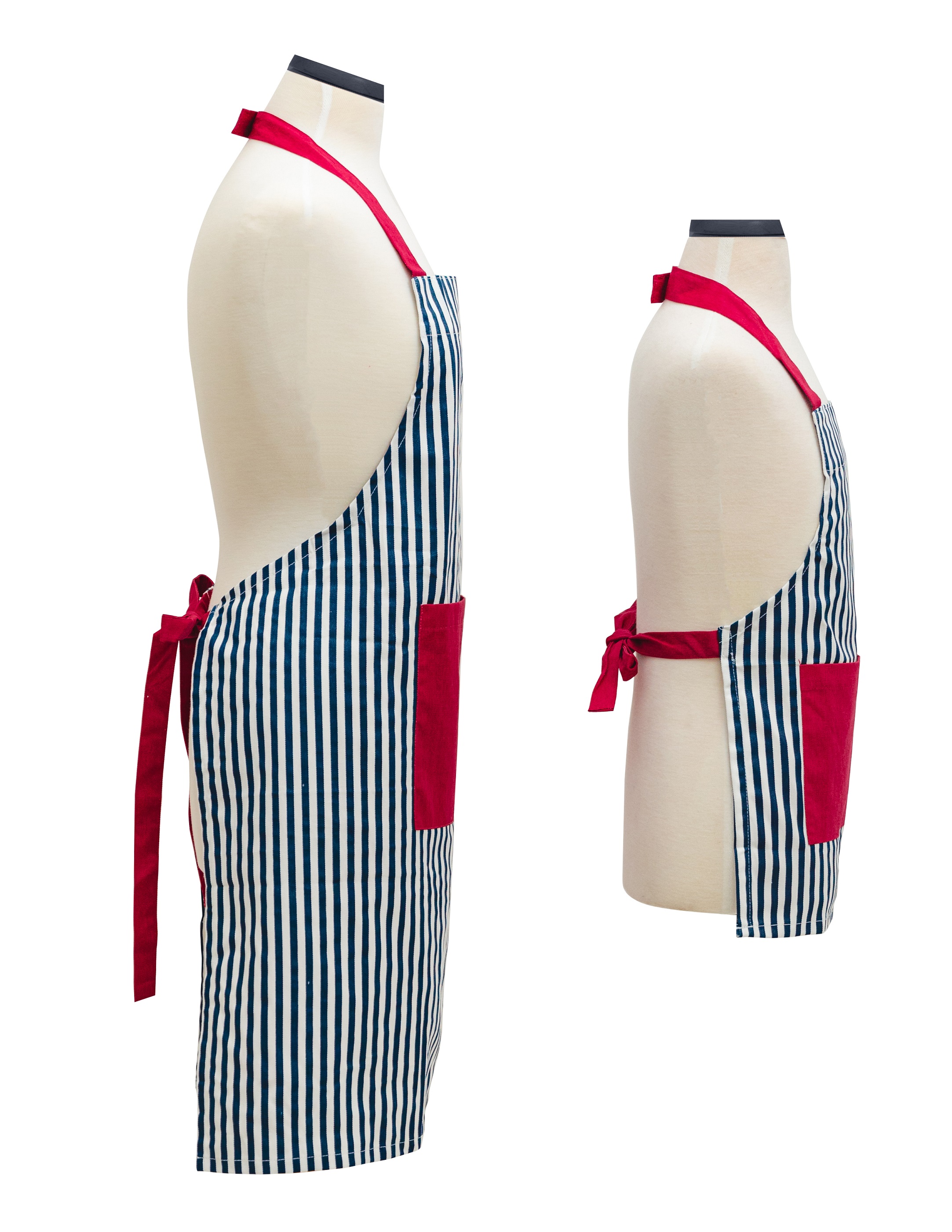 Handstand Kitchen Adult and Child 100% Cotton Bold Print Apron Set - Bold Navy Stripe
