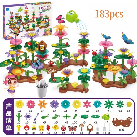 183Pcs Flower Garden Building Toys, STEM Preschool Educational Play Set for Toddlers Girls Boys Kids Gift