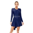 thumbnail image 1 of Alvivi Womens Mesh Long Sleeves Rhinestone Figure Skating Gymnastics Leotard Competition Dance Dress Navy Blue L, 1 of 7