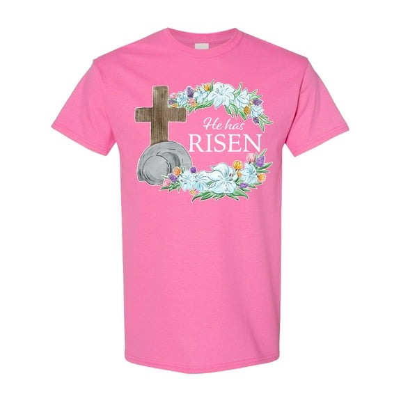 Inktastic Easter He Has Risen with Cross and Flowers T-Shirt
