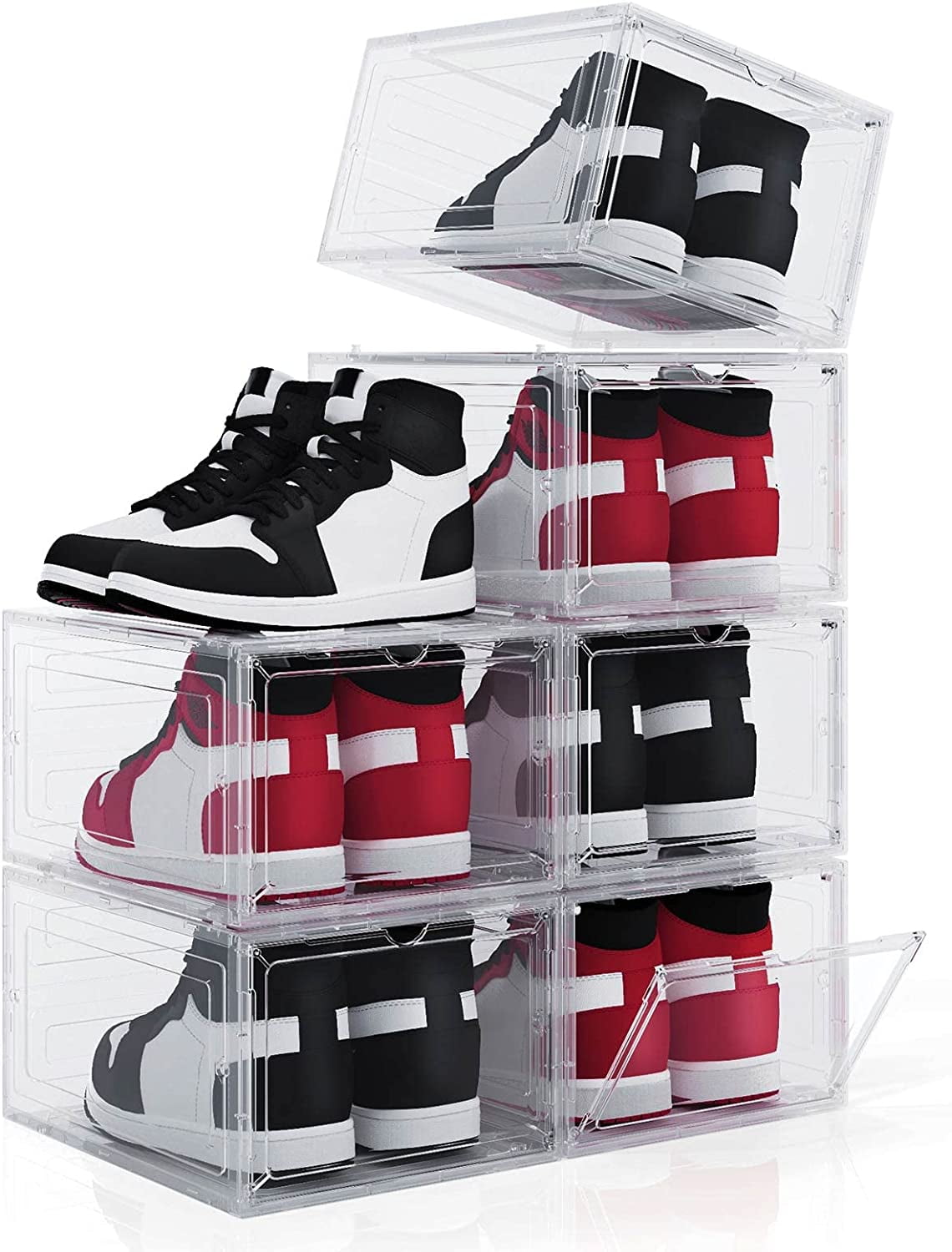 guvsoets Shoe Organizer Boxes 6 Pack, Clear Plastic Stackable Shoe