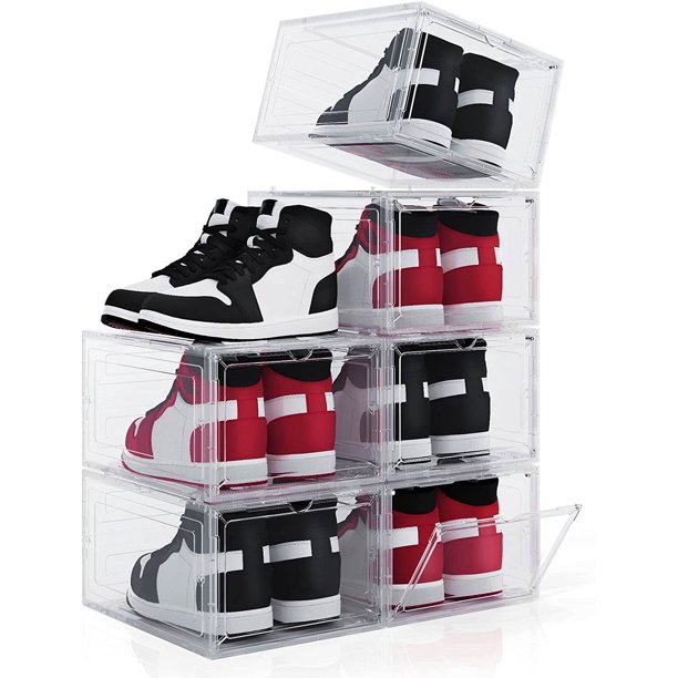 guvsoets Shoe Organizer Boxes 6 Pack, Clear Plastic Stackable Shoe