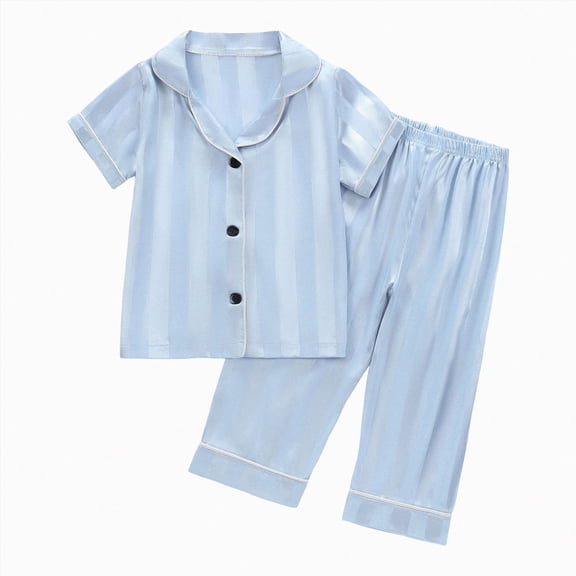 mgoYE Silk Satin Pajamas Set 12-18 Months Girls 2 Piece Pj Sets Short Sleeve Sleepwear Soft Button Loungewear for Kids Blue
