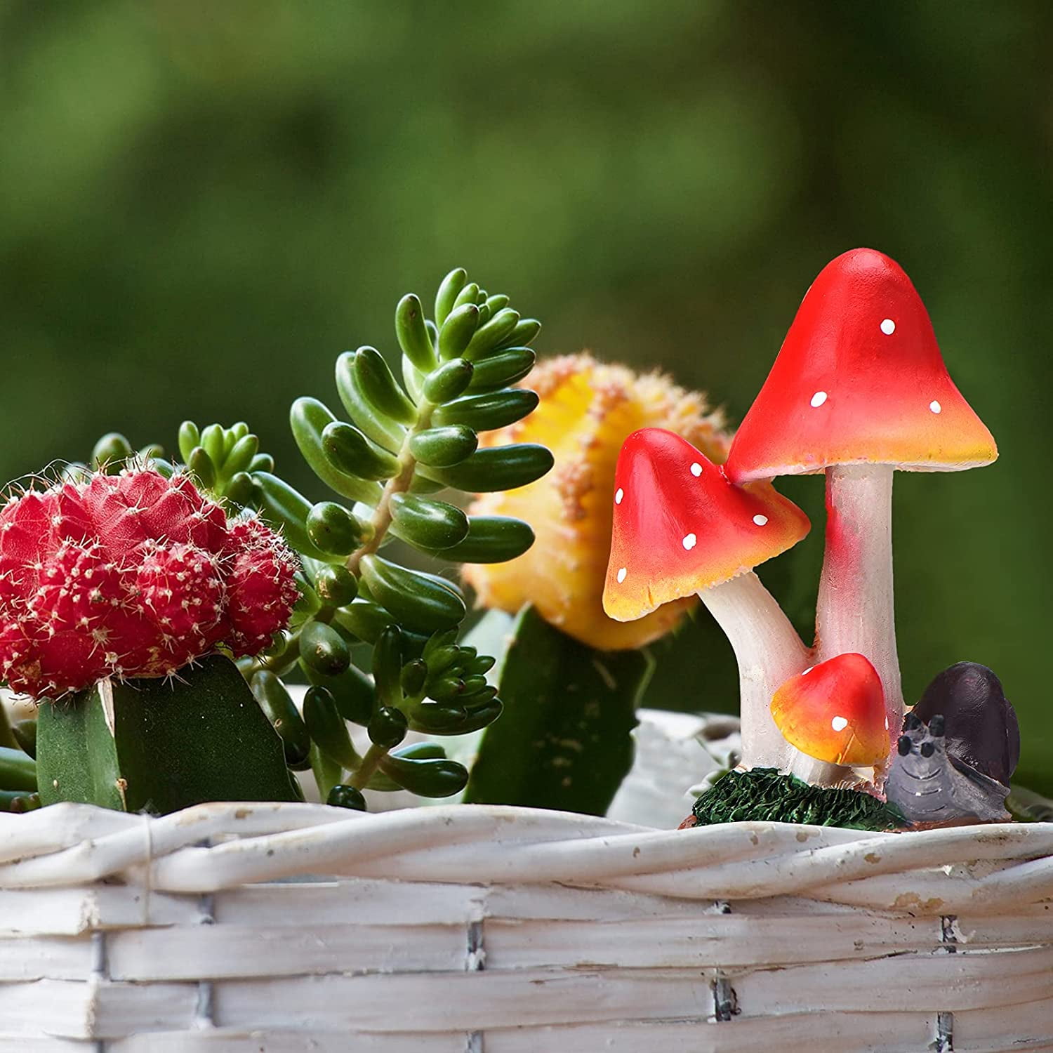 "Fairy Garden" Sky Blue Mushrooms Set of Two Resin Figurine Fantasy 