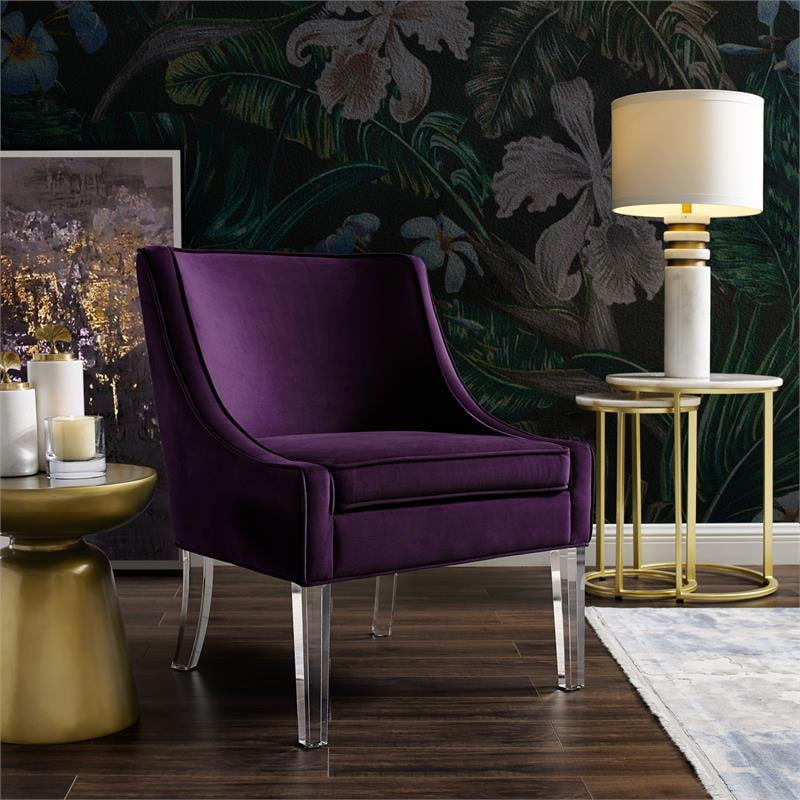 Posh Living Juelz Velvet Swooped Arm Accent Chair in Purple Walmart