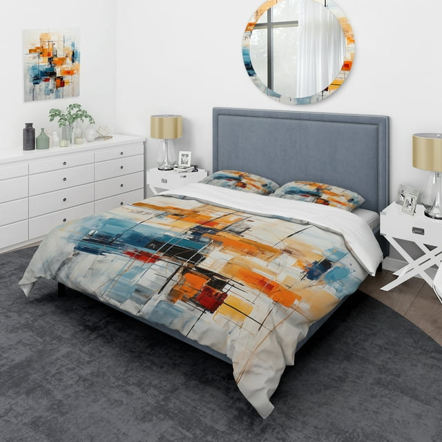 Designart "Retro Reflections Colorful Mid Century Vibes III" Abstract Bedding Covert Set - Abstract Midcentury Multi-Color Mid-Century Bed Set With 2 Shams